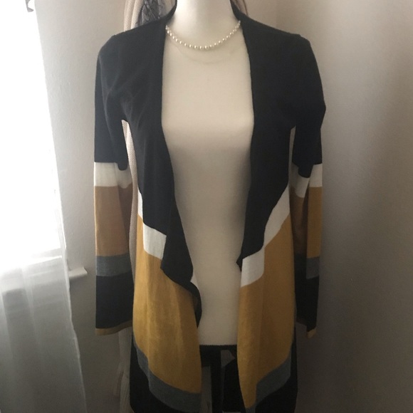 And1 Sweaters - AND black, white, mustard & gray cardigan sweater
